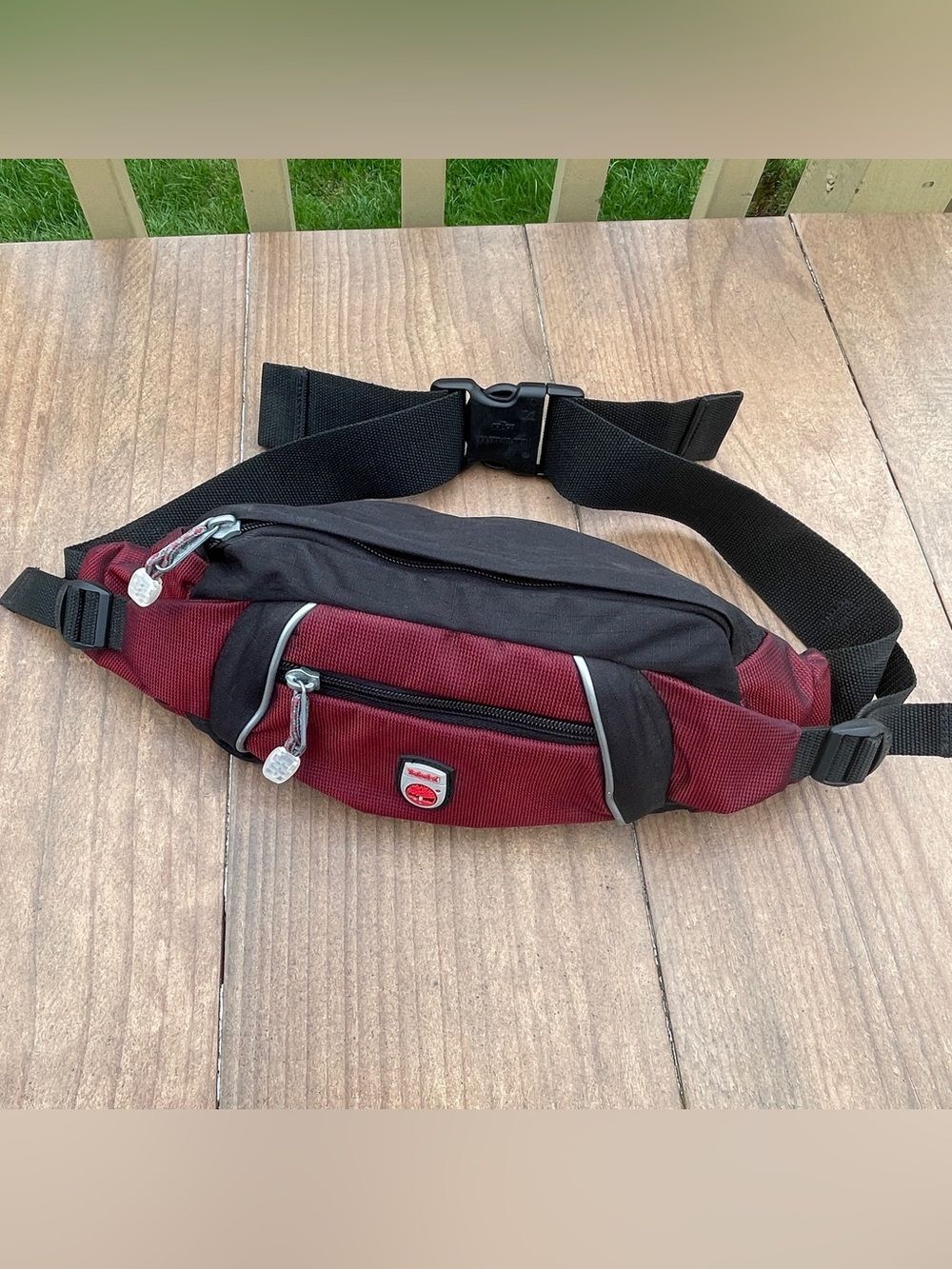 Timberland Burgundy and Black Waist Pack with Reflective Piping